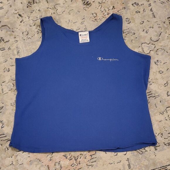 Champion Spell Out Muscle Tee Tank Top Sleeveless Large Womens Cropped Vintage - Picture 1 of 4